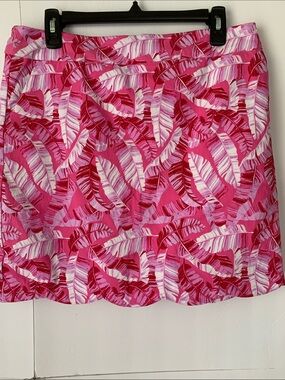 Casey Key Pink Tropical Print Scallop Hem Pockets Women’s Skirt Skort  Size L